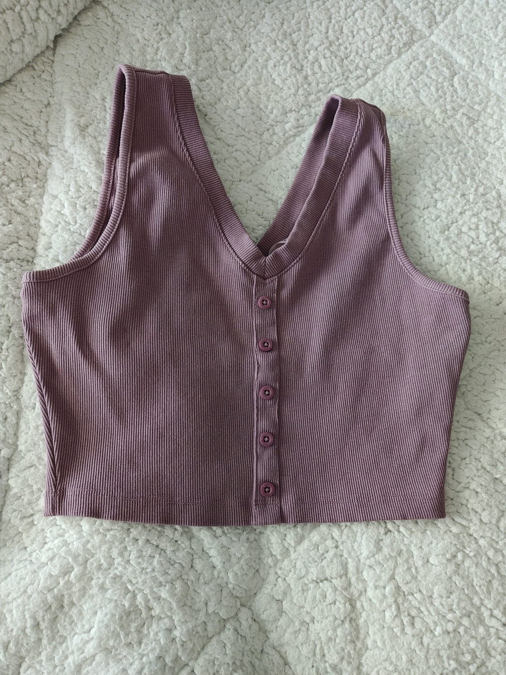 Sleeveless Ribbed Button-Front Crop Top - Mauve - Picture 2 of 7